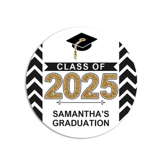 Black & Gold Chevron Graduation Stickers, Personalized Grad Party Favor Label, Graduation Party Thank You Stickers, Graduation Class of 2025