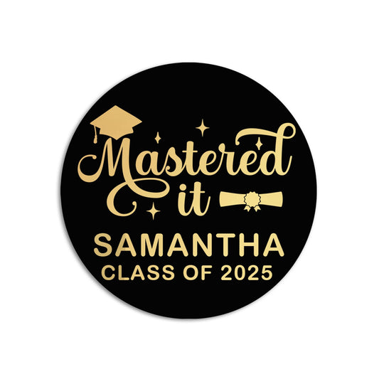 Graduation Favor Stickers Master's Degree Black & Gold Foil Labels | MBA Class of 2025 | Personalized Mastered It Graduation Stickers