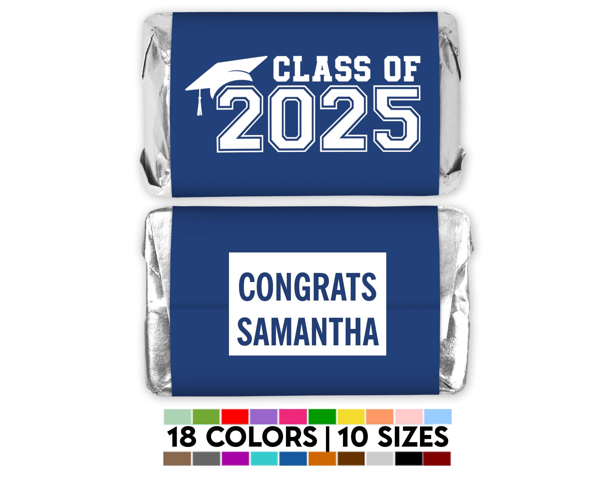 2025 Graduation Mini Chocolate Bar Wrapper Labels, Personalized Graduation Chocolate Candy Stickers, 54 Grad Stickers in 18 colors