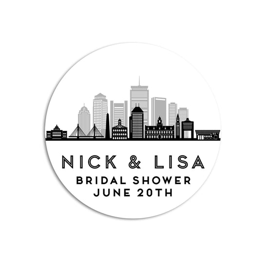 Boston Skyline Bridal Shower Stickers, Welcome Bag Thank You Stickers, Wedding Favor Sticker Labels, Personalized Bachelorette Favors