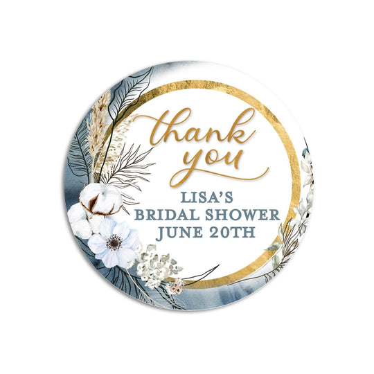 Thank You Bridal Shower Stickers, Boho Floral Round Thank You Labels, Wedding Favors, Shower Favor with Greenery, Bridal Shower Labels