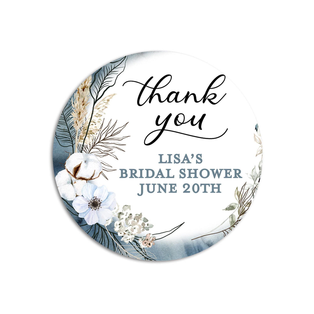 Thank You Bridal Shower Stickers, Boho Floral Round Thank You Labels, Wedding Favors, Shower Favor with Greenery, Bridal Shower Labels