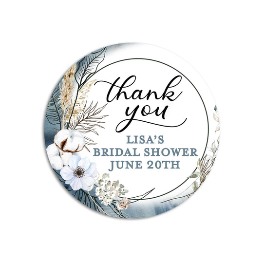 Thank You Bridal Shower Stickers, Boho Floral Round Thank You Labels, Wedding Favors, Shower Favor with Greenery, Bridal Shower Labels