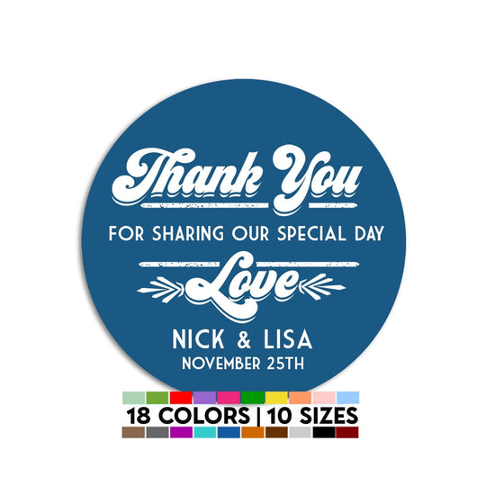 Thank You For Sharing Our Special Day Bridal Shower Stickers, Thank You Stickers, Wedding Favor Sticker Labels, Personalized Party Favors