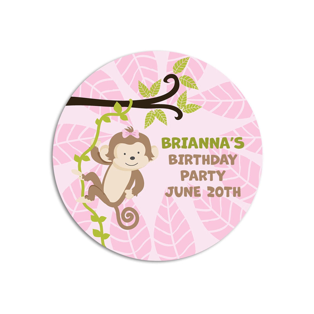 Monkey Birthday Party Favor Stickers, Happy Birthday Labels, Monkeying Around Birthday Party Favor Labels, Jungle Round Stickers