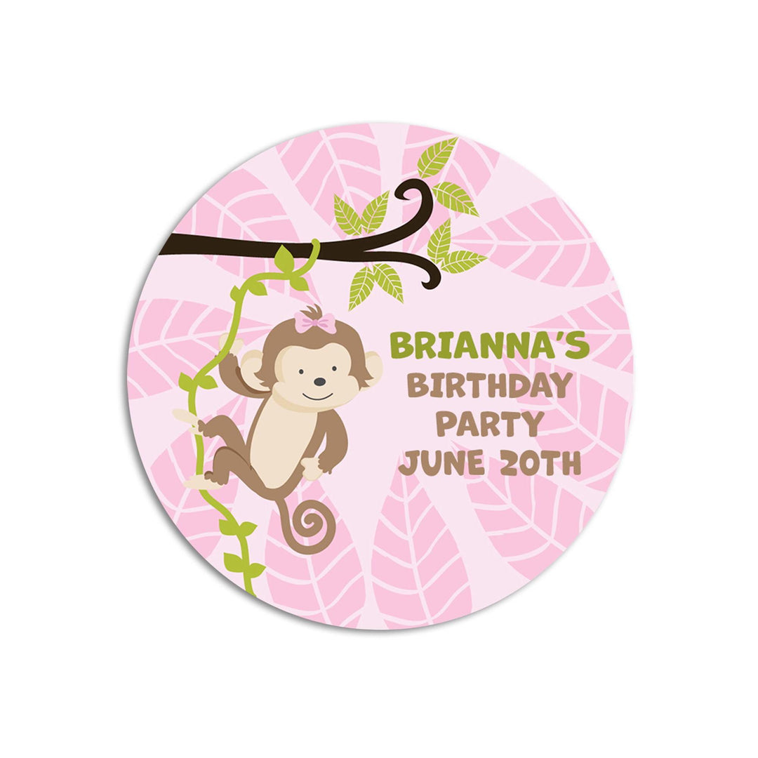 Monkey Birthday Party Favor Stickers, Happy Birthday Labels, Monkeying Around Birthday Party Favor Labels, Jungle Round Stickers