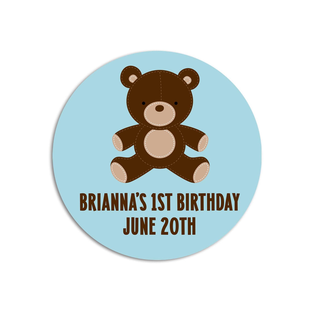 Teddy Bear Birthday Party Favor Stickers, Happy Birthday Labels, Custom Birthday Party Favor Labels, Personalized Round Stickers