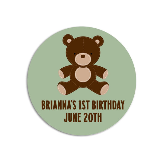 Teddy Bear Birthday Party Favor Stickers, Happy Birthday Labels, Custom Birthday Party Favor Labels, Personalized Round Stickers