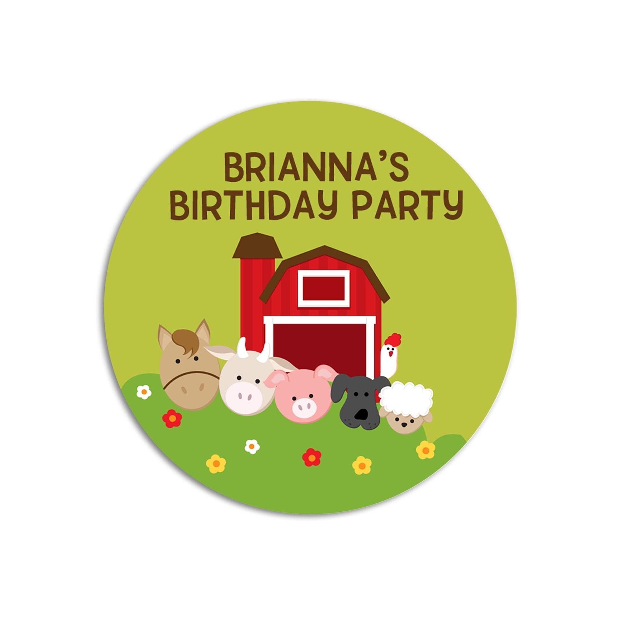 Farm Animals Birthday Party Favor Stickers, Happy Birthday Labels, Custom Birthday Party Favor Labels, Round Stickers