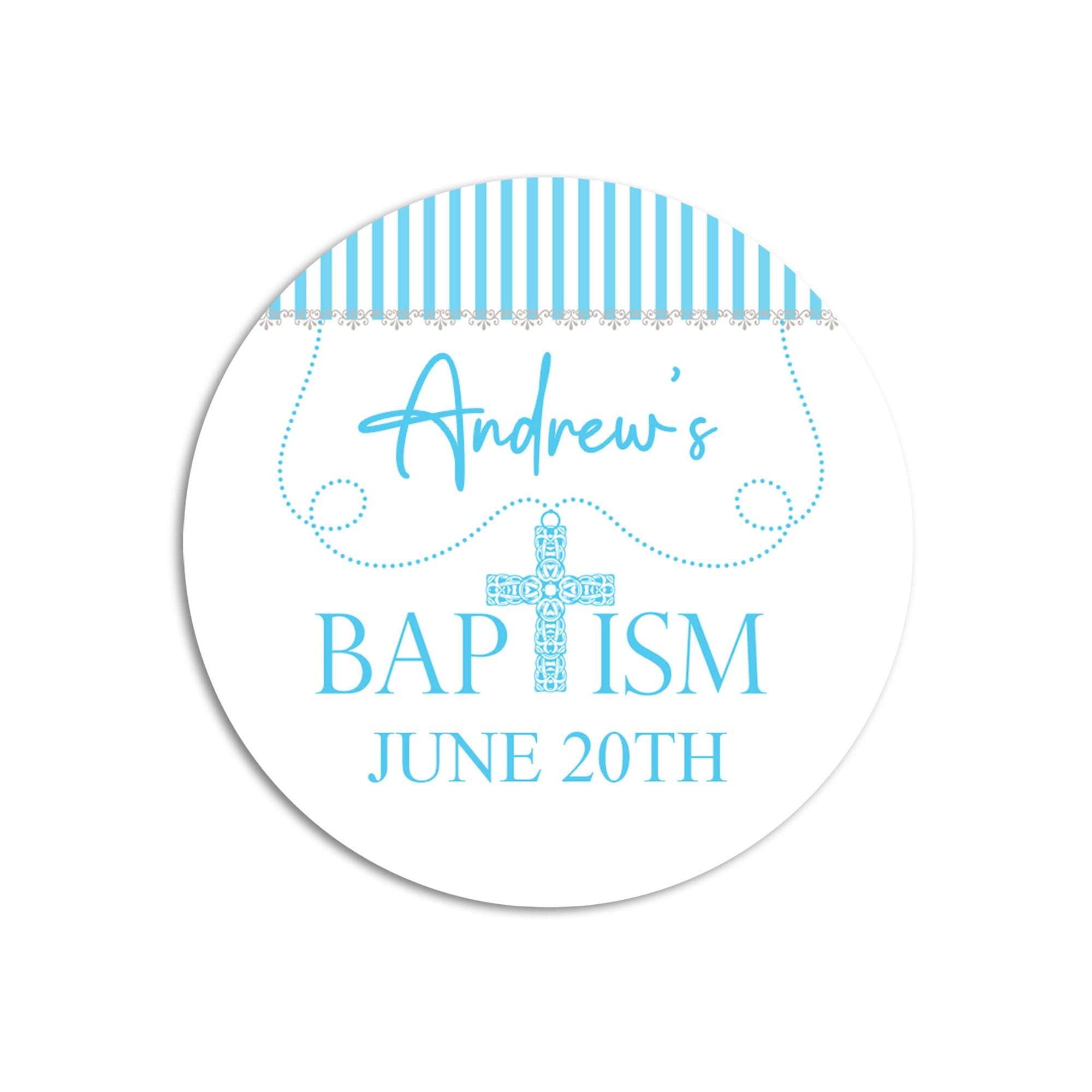 Cross Blue Baptism Stickers, Boy Baptism Favors, Religious Thank You for Coming Favors, Communion Stickers, and Christening Supplies