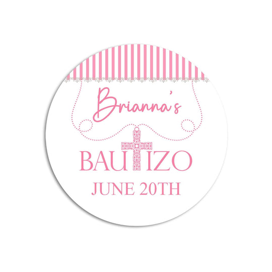 Mi Bautizo Stickers, Personalized Spanish My Baptism Favor Stickers, Cross Pink Baptism Stickers, Personalized Girl Baptism Favor