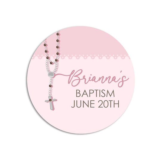 Pink Rosary Bead Baptism Stickers, Girl Baptism Favors, Religious Thank You for Coming Favors, Communion Stickers, and Christening Supplies
