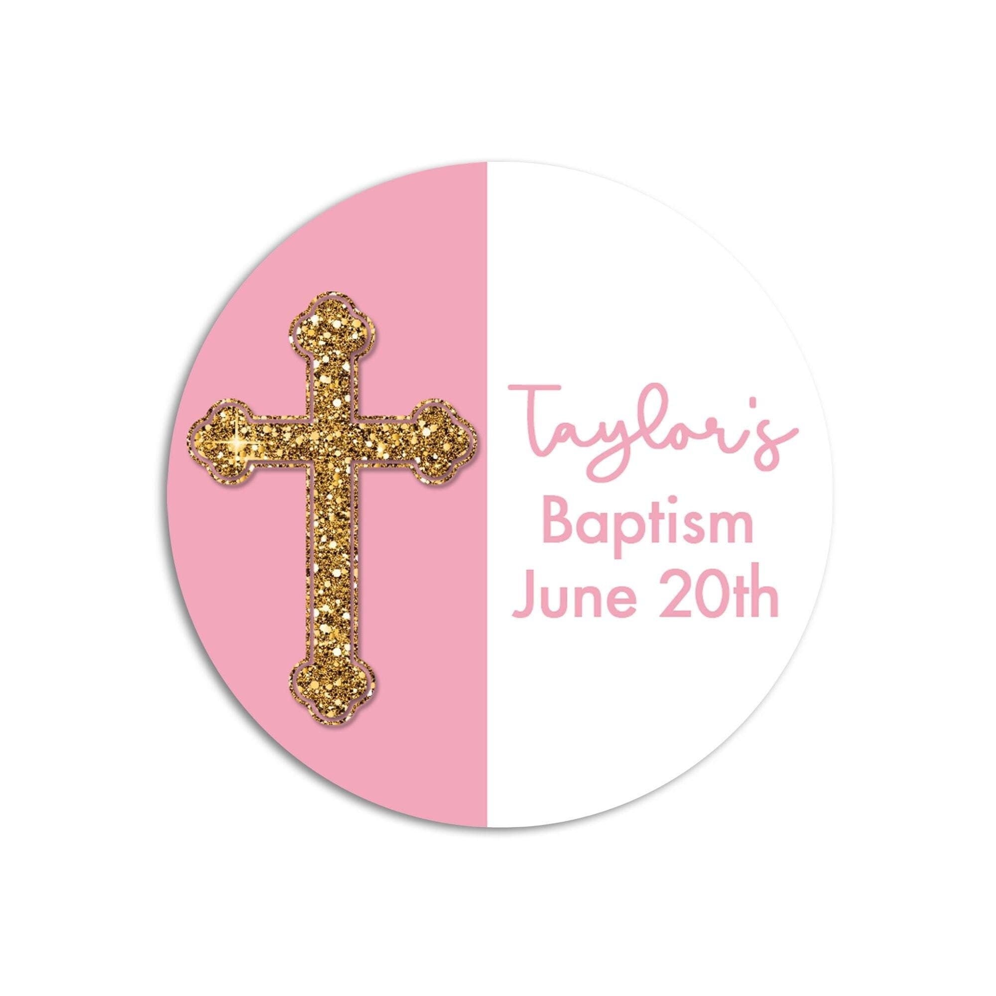Cross Glitter Pink Baptism Stickers, Girl Baptism Favors, Religious Thank You for Coming Favors, Communion Stickers, Christening Supplies