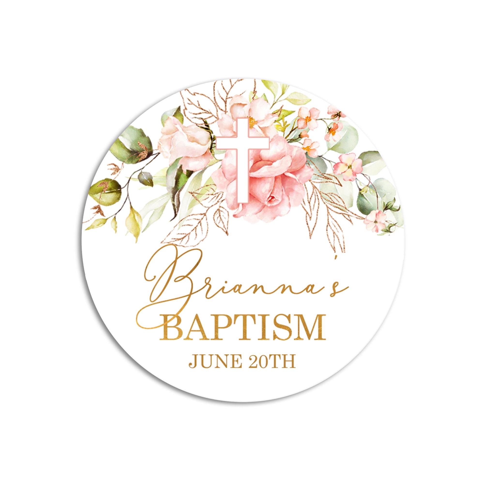 Cross Pink Gold Greenery Baptism Stickers, Girl Baptism Favors, Religious Thank You for Coming, Communion Stickers, Christening Supplies