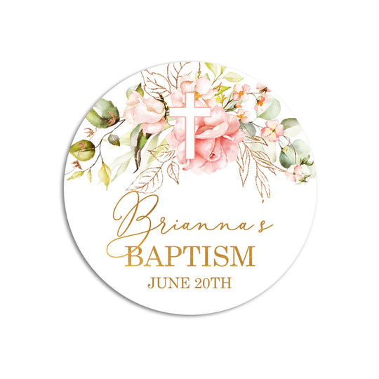 Cross Pink Gold Greenery Baptism Stickers, Girl Baptism Favors, Religious Thank You for Coming, Communion Stickers, Christening Supplies