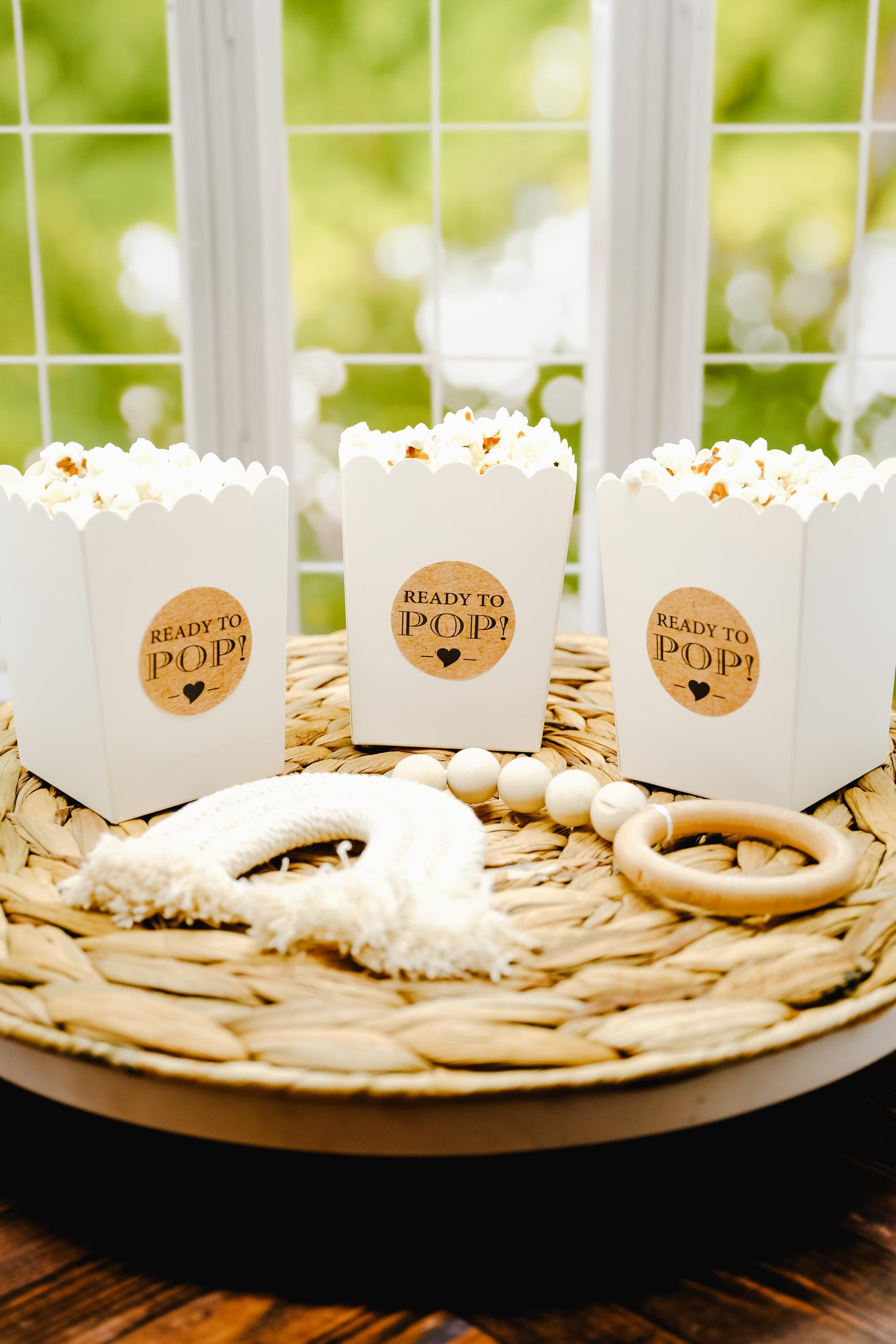 Ready To Pop Baby Shower Kraft Stickers, About To Pop Round Popcorn Labels