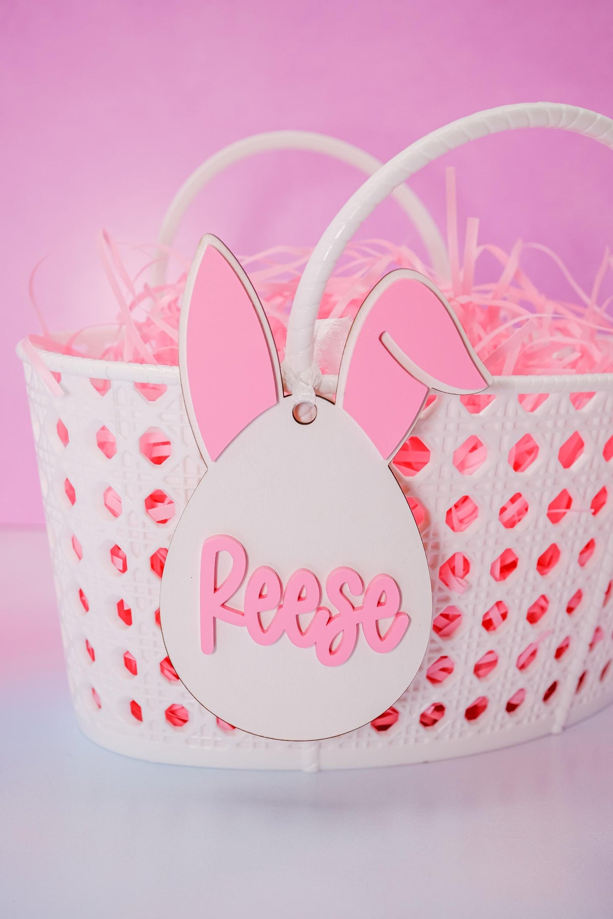 Easter Basket Tags, Personalized Easter Basket Tag, Custom Easter Basket Tag, Bunny Name Tags, Pink Bunny Ears, Easter Spring Decor