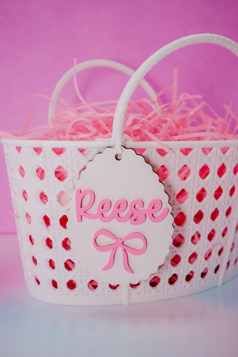 Easter Basket Pink Bow Tags, Personalized Easter Basket Tag for Girls, Custom Easter Basket Tag, Pink Bow Egg Shape Tag, Easter Spring Decor