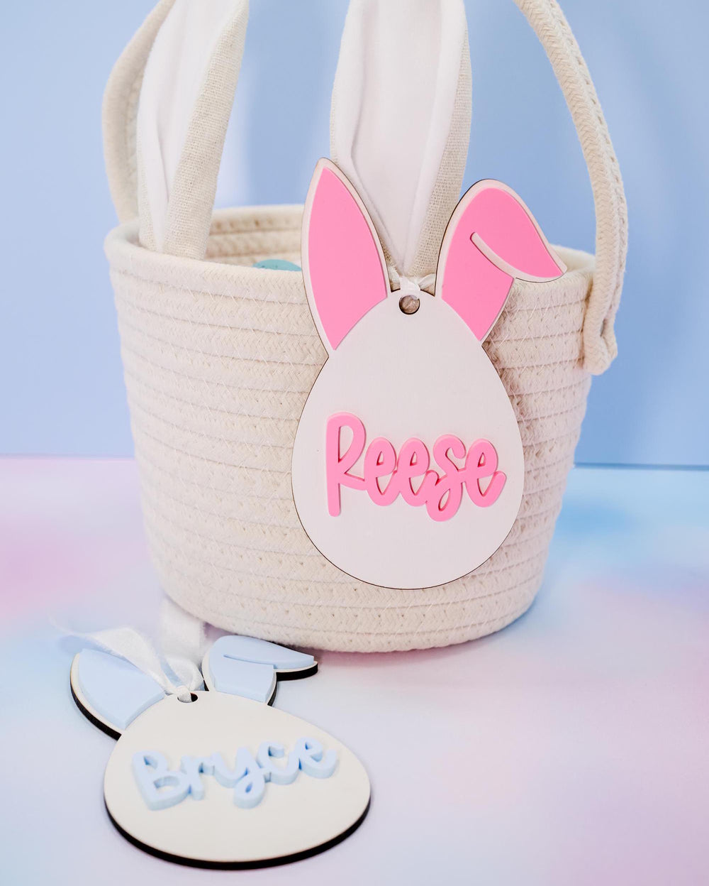 Easter Basket Tags, Personalized Easter Basket Tag, Custom Easter Basket Tag, Bunny Name Tags, Pink Bunny Ears, Easter Spring Decor