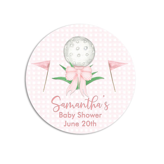Golf Pink Baby Shower Sticker Favors, Personalized Tee Time Favors Labels, Baby Shower Custom Stickers, Its A Girl Baby Shower Favor