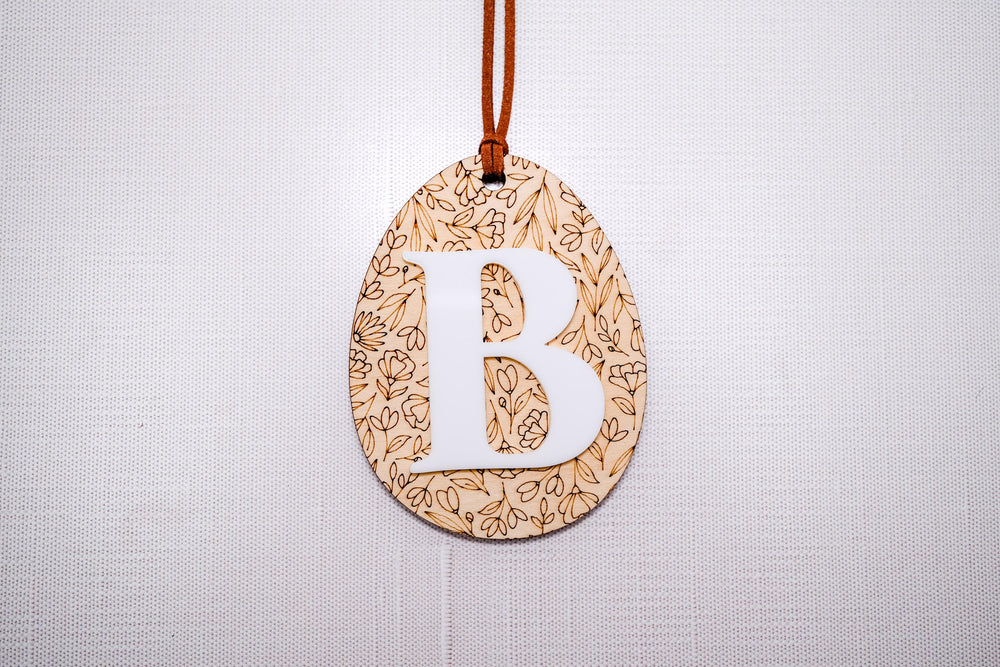Easter Basket Tags, Easter Basket Initial Tag, Custom Easter Basket Tag, Floral Egg Shape Tag, Floral Wooden Easter Spring Decor