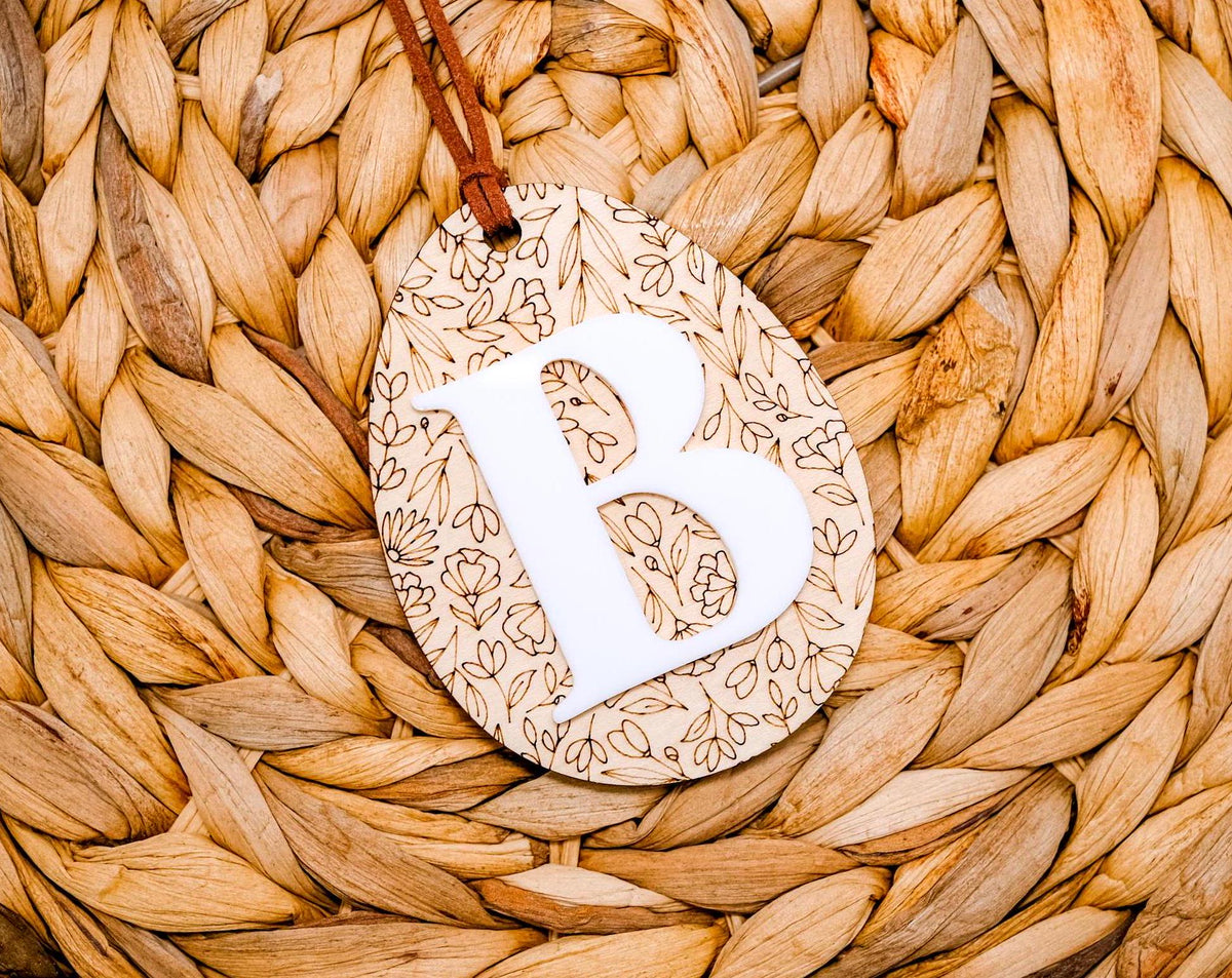 Easter Basket Tags, Easter Basket Initial Tag, Custom Easter Basket Tag, Floral Egg Shape Tag, Floral Wooden Easter Spring Decor
