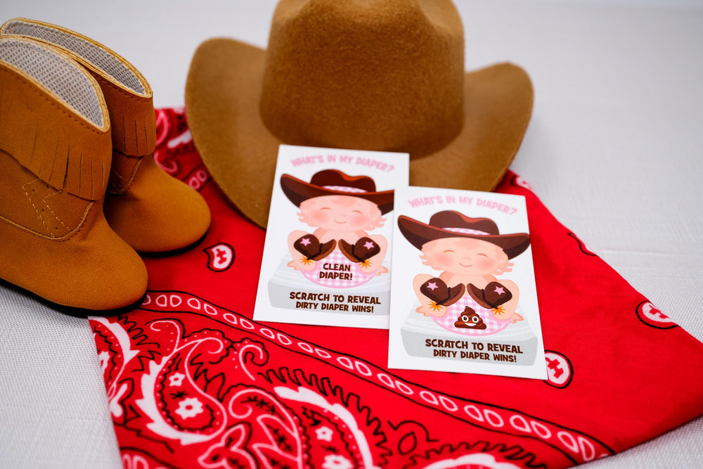 What's In My Diaper® Scratch Off, Cowgirl Baby Shower Scratch Off Game, Fun Baby Shower Game Card Ideas, Dirty Diaper Game