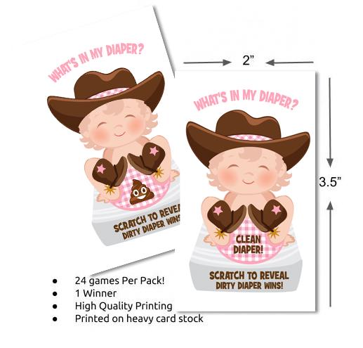 What's In My Diaper® Scratch Off, Cowgirl Baby Shower Scratch Off Game, Fun Baby Shower Game Card Ideas, Dirty Diaper Game