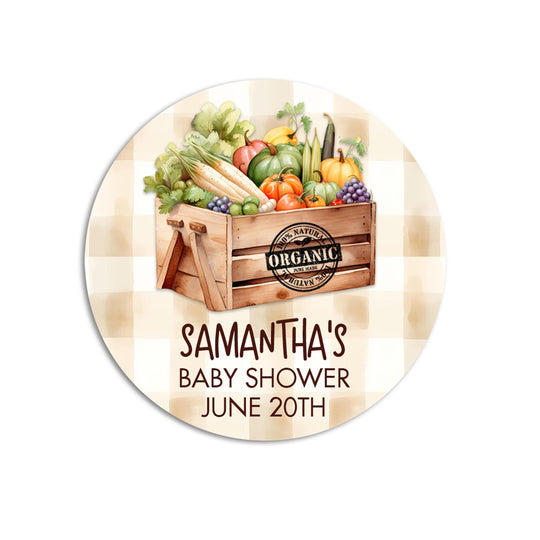 Locally Grown Baby Shower Stickers, Farmers Market Baby Shower Favor Labels, Local Veggies in Basket Baby Shower Party Idea, Thank You Label