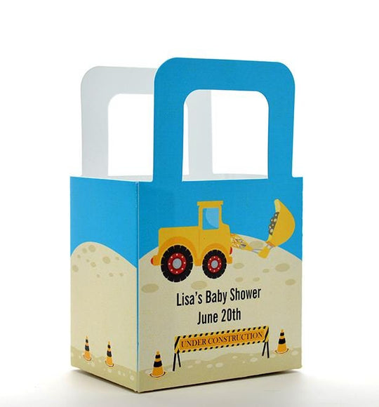 Baby Shower Favor Boxes - Construction Truck - Personalized Custom Party Treat Container Gift Bags - Set Of 10