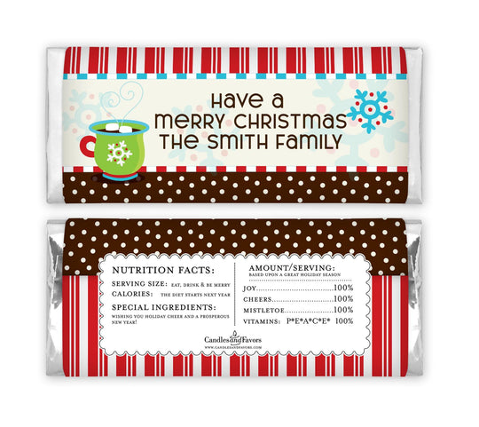 12 Hot Cocoa Party Christmas Candy Bar Wrappers - Personalized Custom Sweet Treat Christmas Party Favors