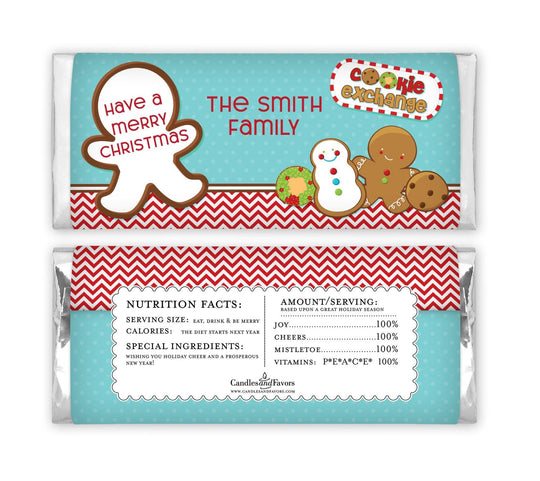 12 Cookie Exchange Party Christmas Candy Bar Wrappers - Personalized Custom Sweet Treat Christmas Party Favors