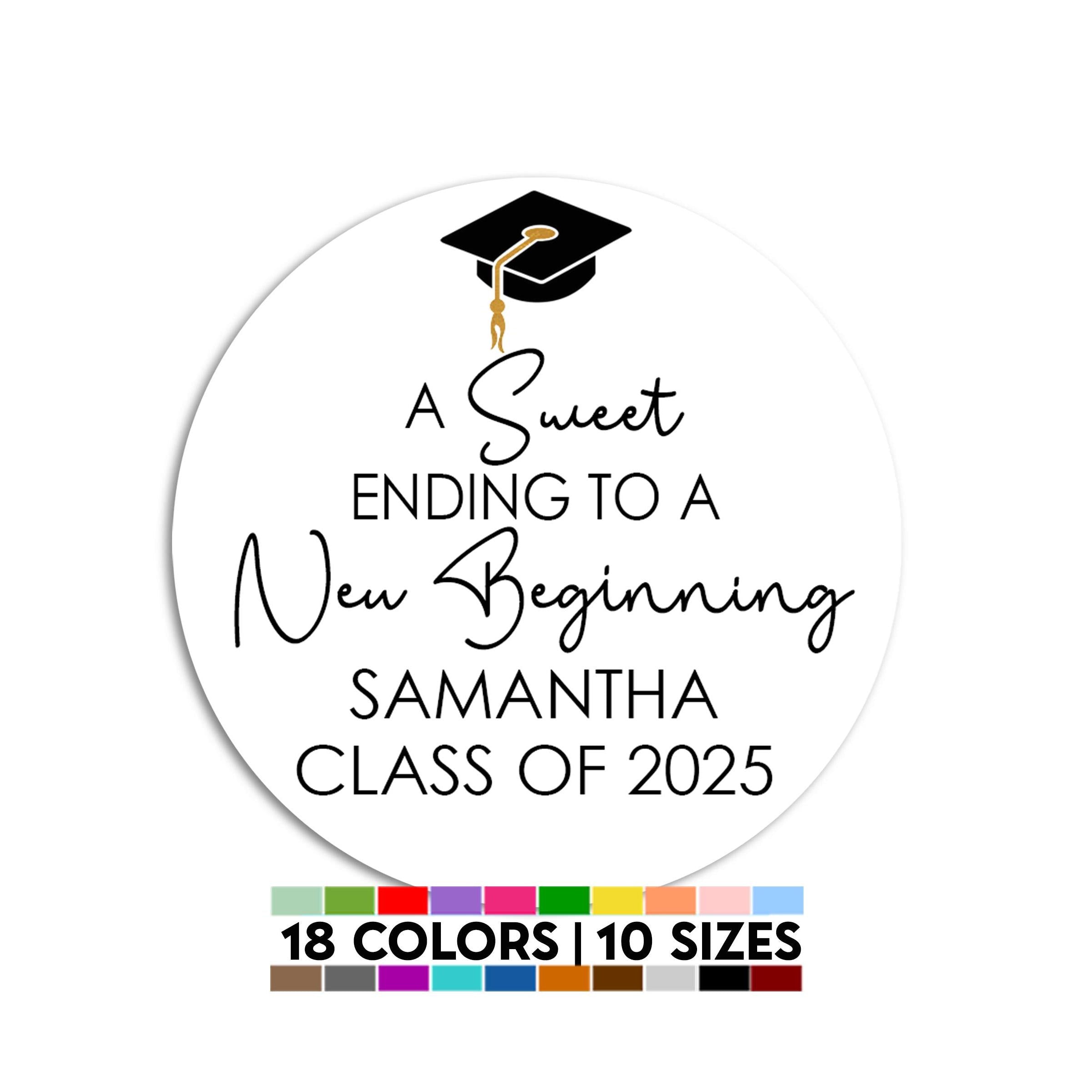 A Sweet Ending to a New Beginning Stickers, Graduation Party Thank You Stickers, Grad Thank You Stickers with Cap, Graduation Class of 2025