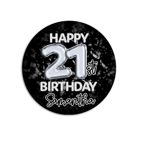 Birthday Party Favor Stickers, Black Silver Balloon Confetti Stickers, Happy Birthday Labels, Adult Birthday Party, Milestone Birthday