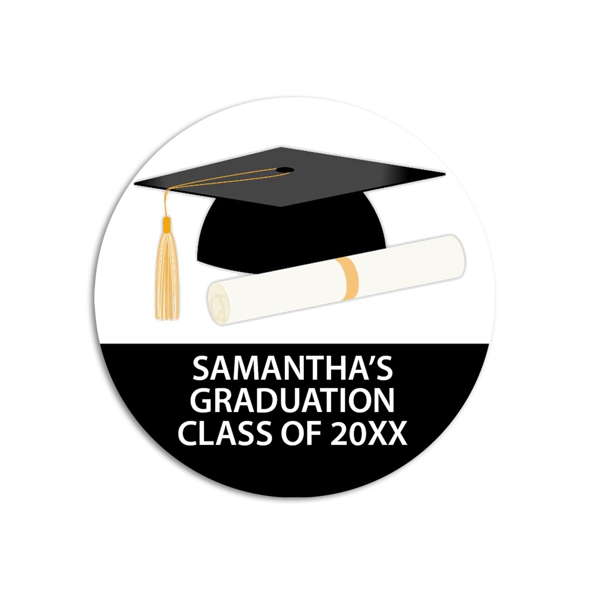Graduation Cap Diploma Party Sticker, Grad Thank You for Coming Stickers, Black Gold Graduation Class of 2025, Grad Party Favor Labels