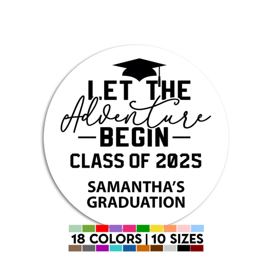 Congrats Grad Personalized Graduation Stickers, Class of 2025 Graduation Party Let The Adventure, Grad Cap Thank You Labels, Senior Graduate