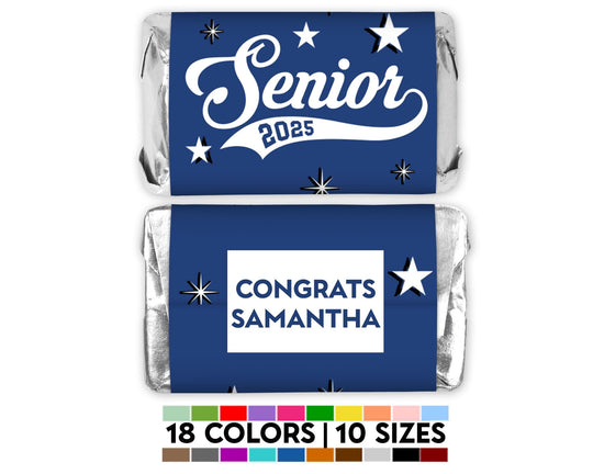 2025 Graduation Mini Chocolate Wrapper Labels, Personalized Graduation Chocolate Candy Stickers, 54 Grad Stickers in 18 colors