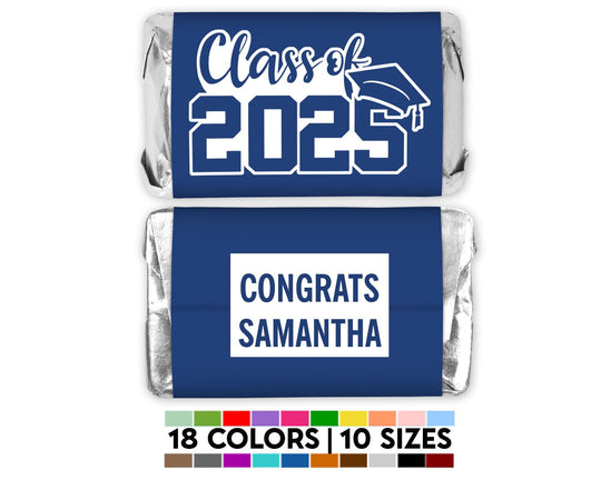 Class of 2025 Graduation Mini Chocolate Candy Bar Wrapper Labels, Personalized Graduation Chocolate Stickers, 54 Grad Stickers 18 colors