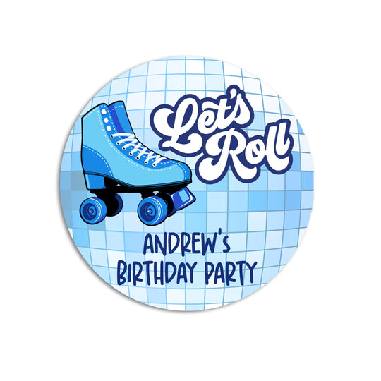 Lets Roll Skating Birthday Party Favor Stickers, Happy Birthday Labels, Custom Birthday Party Favor Labels, Personalized Round Stickers