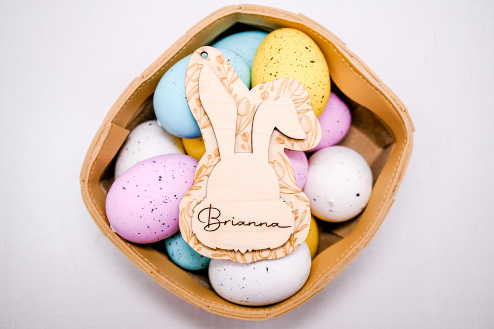 Easter Basket Tags, Easter Basket Bunny Shape Name Tag, Custom Easter Basket Tag, Bunny Tag, Double Layered Wooden Tag, Easter Spring Decor