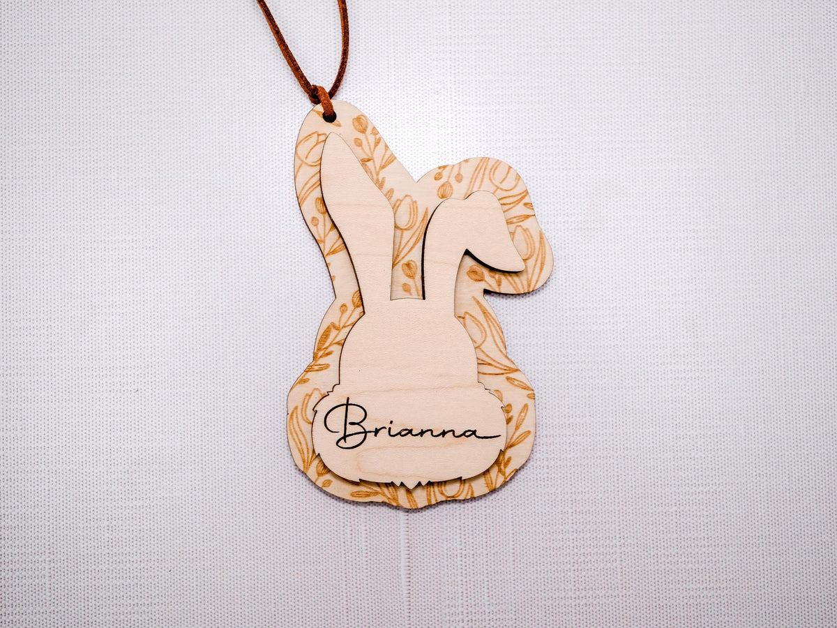 Easter Basket Tags, Easter Basket Bunny Shape Name Tag, Custom Easter Basket Tag, Bunny Tag, Double Layered Wooden Tag, Easter Spring Decor