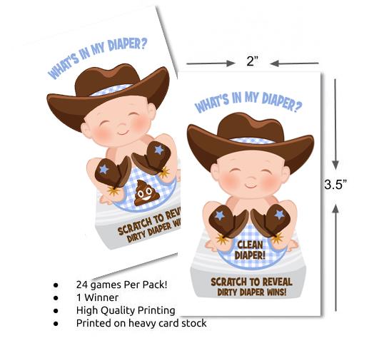 What's In My Diaper® Scratch Off, Cowboy Baby Shower Scratch Off Game, Fun Baby Shower Game Card Ideas, Dirty Diaper Game