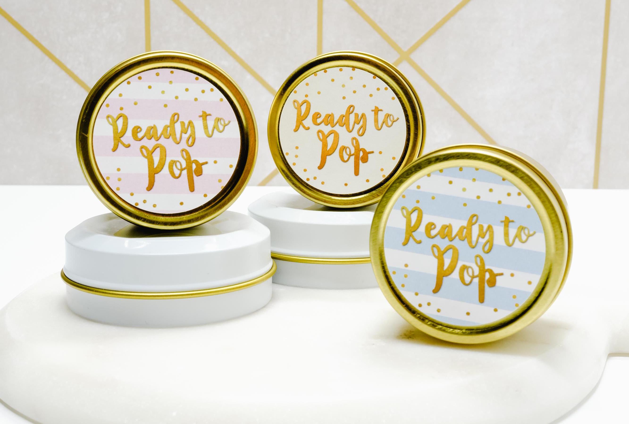 Ready To Pop Baby Stickers, White Gold Baby Shower Labels