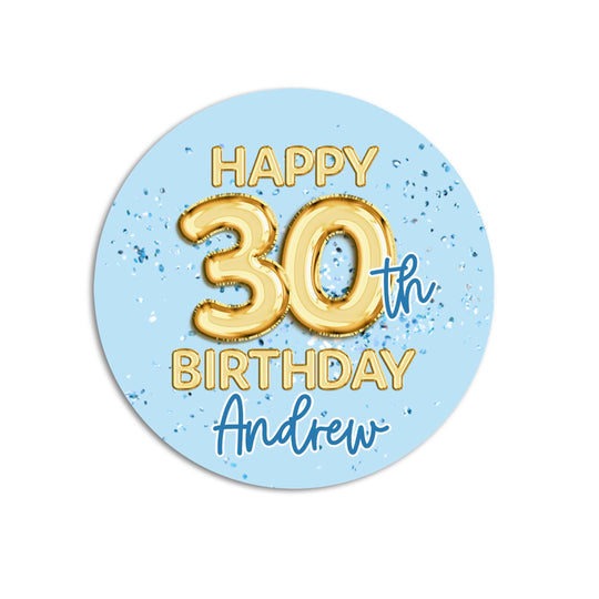 Birthday Party Favor Stickers, Blue Gold Balloon Confetti Stickers, Happy Birthday Labels, Adult Birthday Party, Milestone Birthday