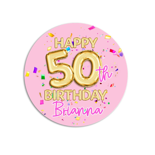 Birthday Party Favor Stickers, Gold Balloon Confetti Pink Stickers, Happy Birthday Labels, Adult Birthday Party, Milestone Birthday
