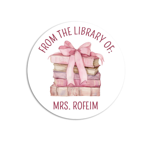 Teacher Book Labels, This Book Belongs to Stickers, Personalized Book Labels, From the Library of Stickers, Pink Bow Stack of Book Stickers