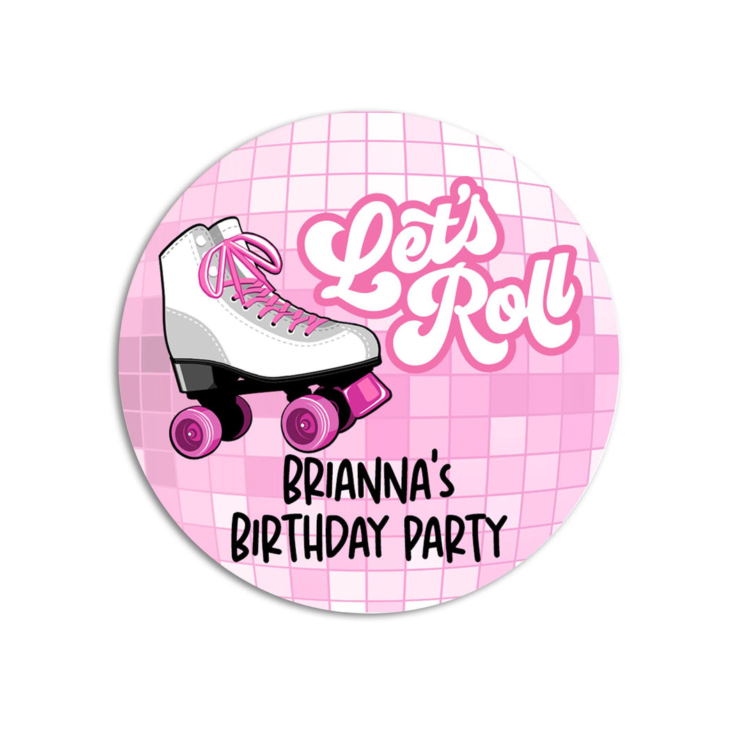 Lets Roll Skating Birthday Party Favor Stickers, Happy Birthday Labels, Custom Birthday Party Favor Labels, Personalized Round Stickers