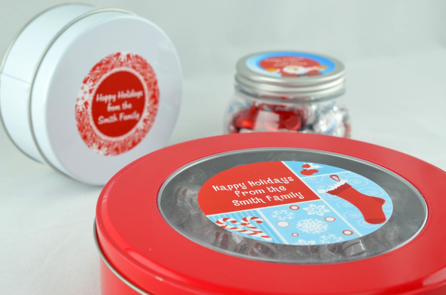 Christmas Vintage Truck Trio - Personalized Christmas Personalized Chocolate Kiss Stickers - Party Chocolate Favor Labels - 108 stickers