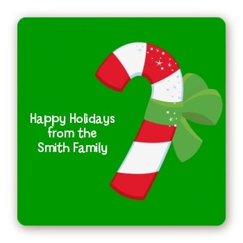 Candy Cane Stickers, Personalized Square Christmas stickers, Christmas gift tags, Large gift tags, Happy Holiday labels