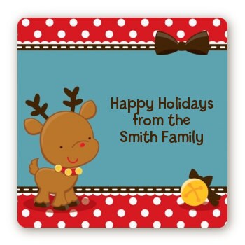 Red Nose Reindeer Stickers, Personalized Square Christmas stickers, Christmas gift tags, Large gift tags, Happy Holiday labels